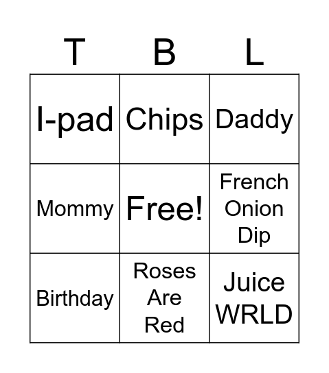 Things Bennett Likes Bingo Card