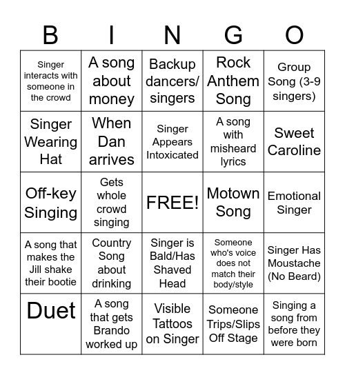 Karaoke Bingo Card