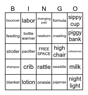 Baby Shower BINGO Card