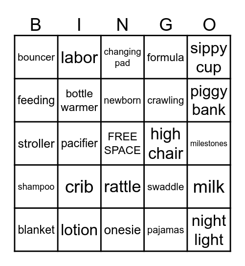 Baby Shower BINGO Card