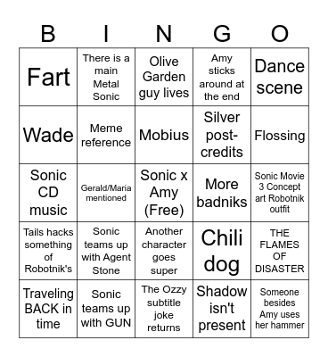 Sonic the Hedgehog 4 Bingo Card