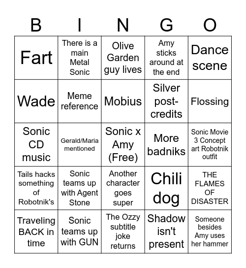 Sonic the Hedgehog 4 Bingo Card