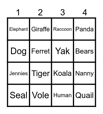 ANIMAL ALPHABET Bingo Card