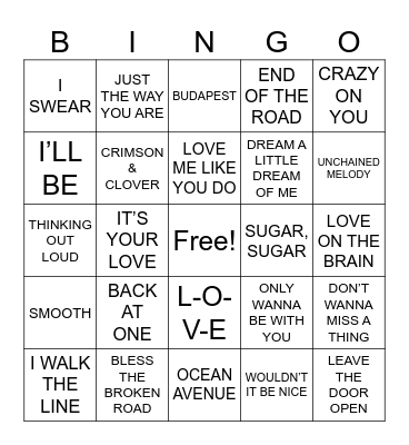 Love Songs R3 Bingo Card