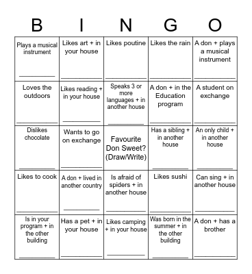 Residence BINGO Card