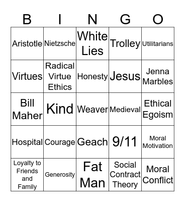 Virtues Bingo Card