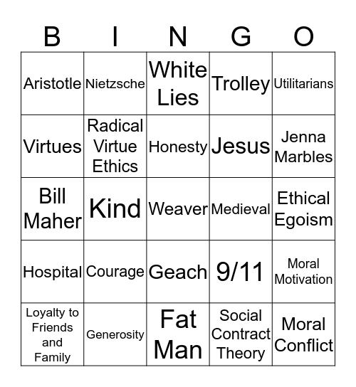 Virtues Bingo Card