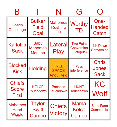 CHIEFS 3-PEAT BINGO Card