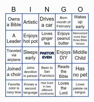 PASTOR EVEN AT 51 BINGO Card