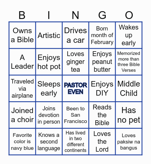 PASTOR EVEN AT 51 BINGO Card