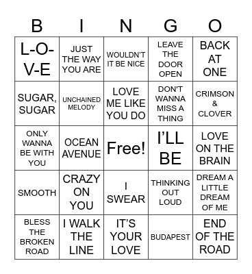 Love Songs R3 Bingo Card