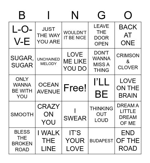 Love Songs R3 Bingo Card