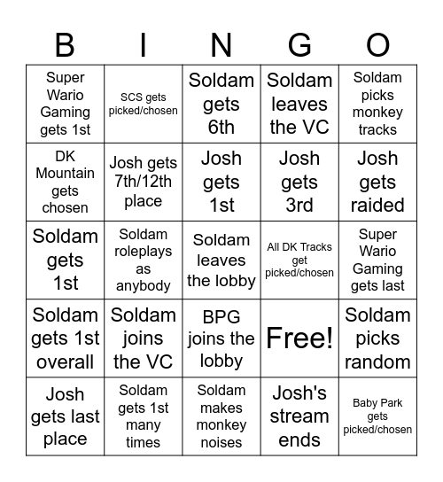 Josh's stream bingo Card
