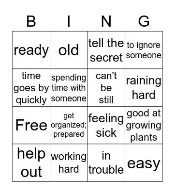 IDIOM BINGO Card