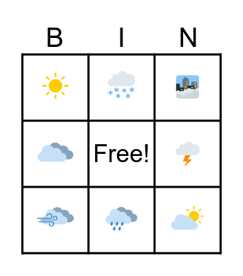 Weather Symbols Bingo Card