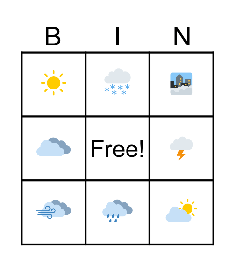 Weather Symbols Bingo Card