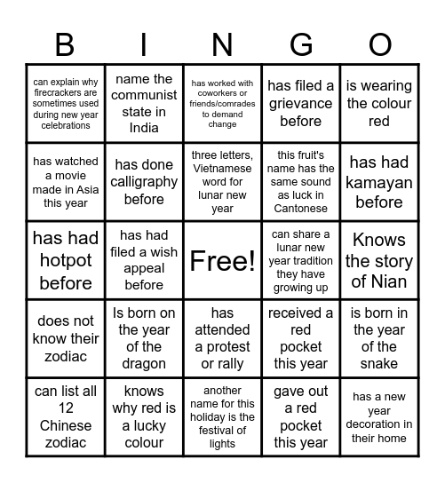 New Year Solidarity Bingo Card