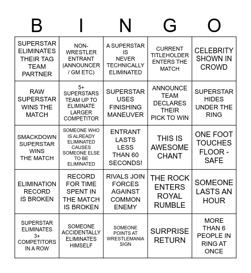 ROYAL RUMBLE 2025 Bingo Card