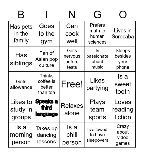 Getting back to class Bingo Card