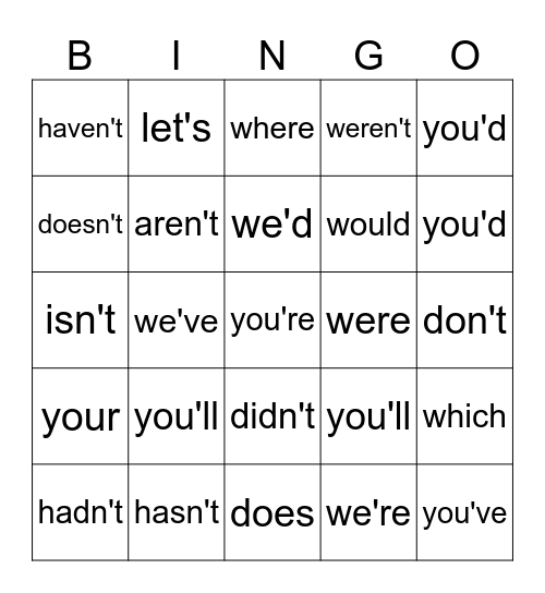 SIGHT WORDS Bingo Card