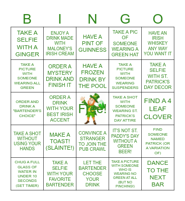 ST. PATRICK'S DAY PUB CRAWL Bingo Card