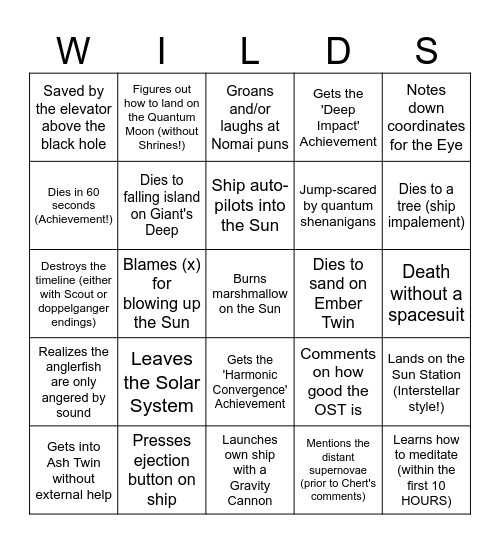 Outer Wilds!!! Bingo Card