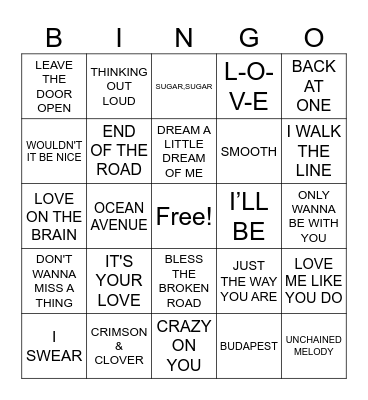Love Songs R3 Bingo Card