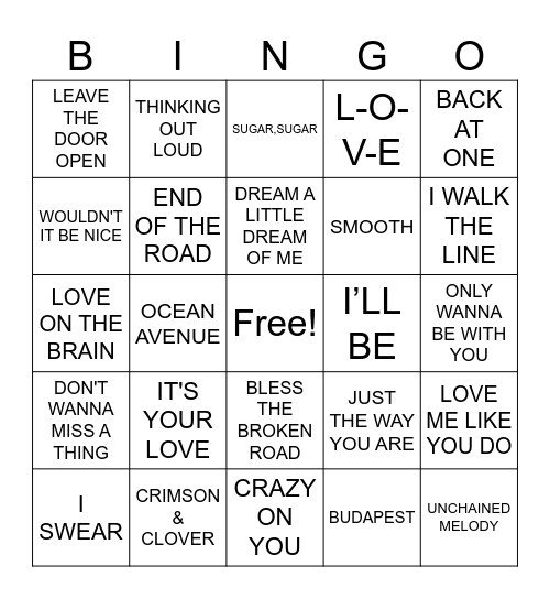Love Songs R3 Bingo Card