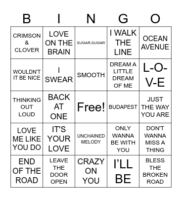 Love Songs R3 Bingo Card