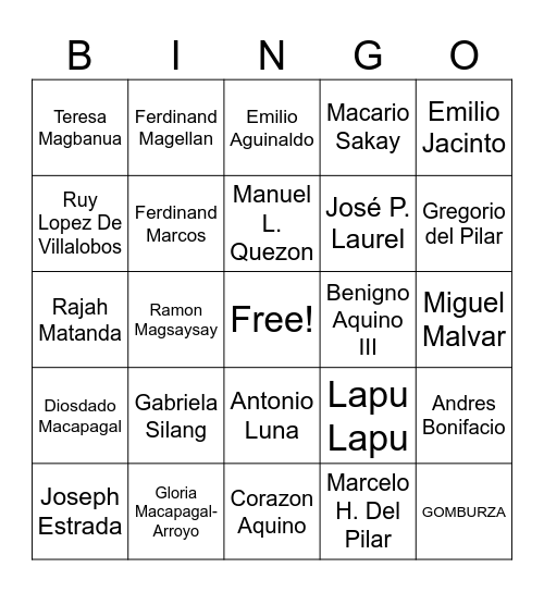 MGA PANGALANG HUMUBOG NG BAYAN Bingo Card