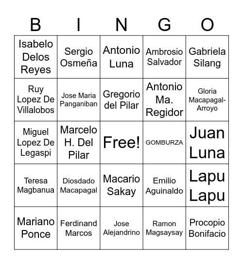 MGA PANGALANG HUMUBOG NG BAYAN Bingo Card