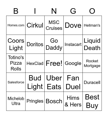 Super Bowl Bingo 2025 Sample Bingo Card