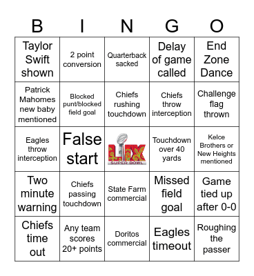 Super Bowl 2025 Bingo Card