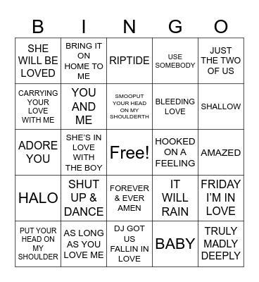 Love Songs R4 Bingo Card