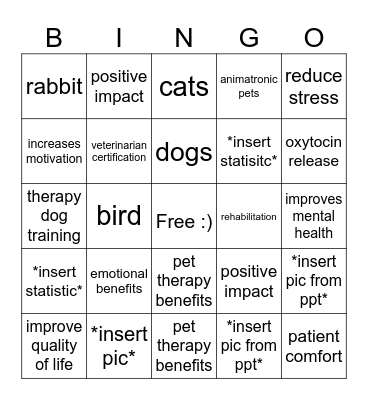 Pet Therapy Bingo Card