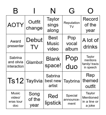 67th Grammys! Bingo Card
