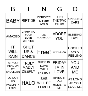 Love Songs R4 Bingo Card