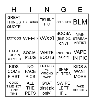 HINGE BLACKOUT Bingo Card