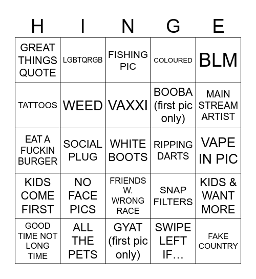 HINGE BLACKOUT Bingo Card