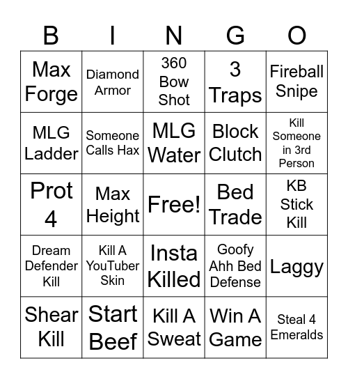 Bedwars Bingo Card