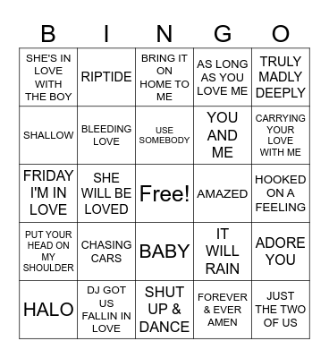 Love Songs R4 Bingo Card