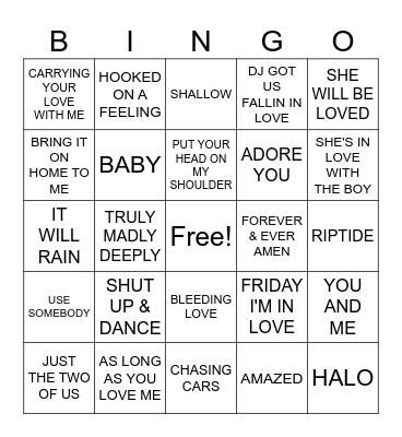 Love Songs R4 Bingo Card