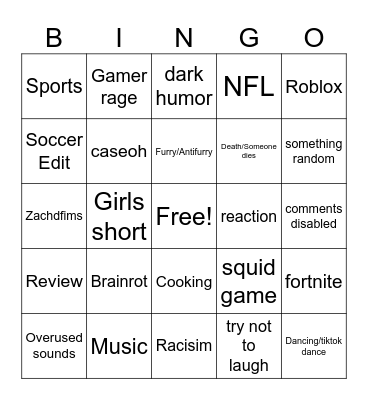 YT SHORTS BINGO Card
