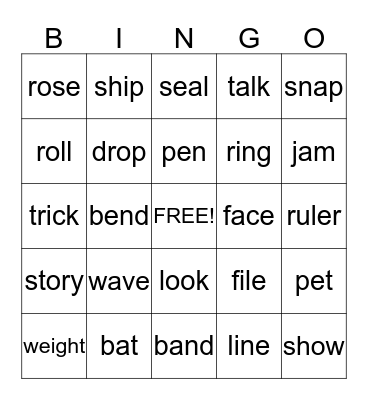 Multiple Meaning Words Bingo Card