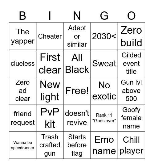 Fireteam Finder bingo Card
