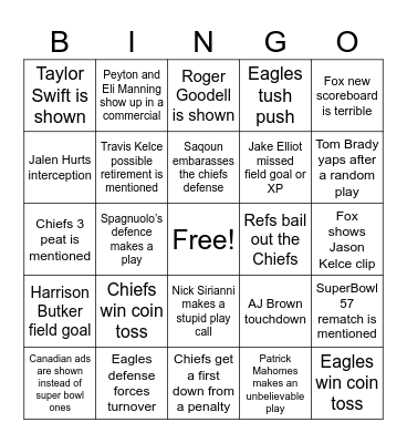 Super Bowl LIX Bingo Card Bingo Card
