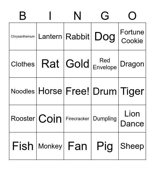 HAPPY LUNAR NEW YEAR Bingo Card