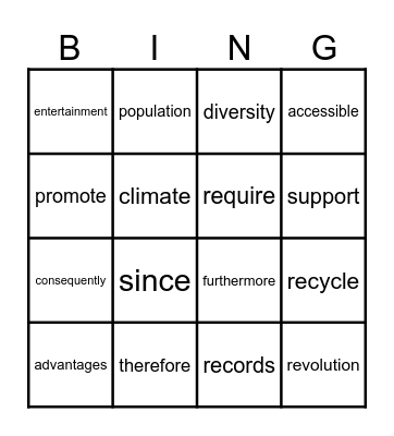 Vocabuary Summary Bingo Card