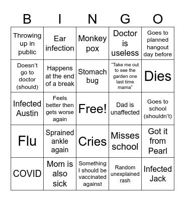 Sophi health bingo Card