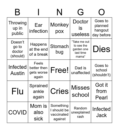 Sophi health bingo Card
